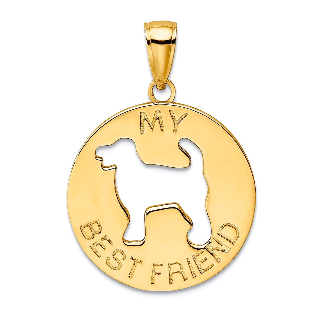19mm 14k Gold My Best Friend With Animal Pet Dog Cut-out In Center Charm Pendant Necklace for Women