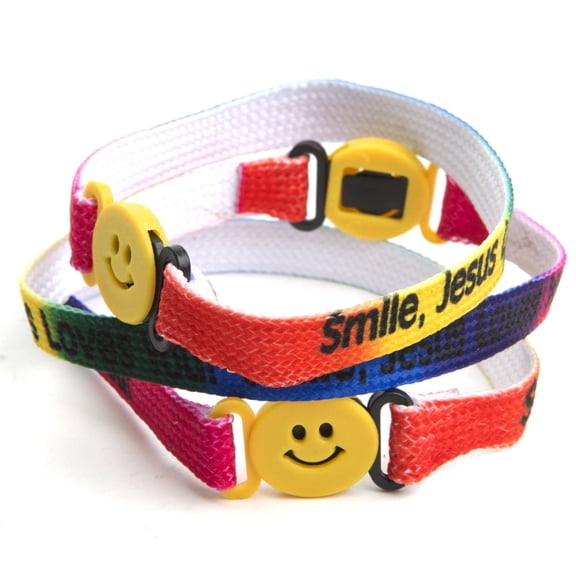Fun Express Smile Jesus Loves You Friendship Bracelets Inspirational Religious Plastic with Bracelets Multicolor (12 Pack)