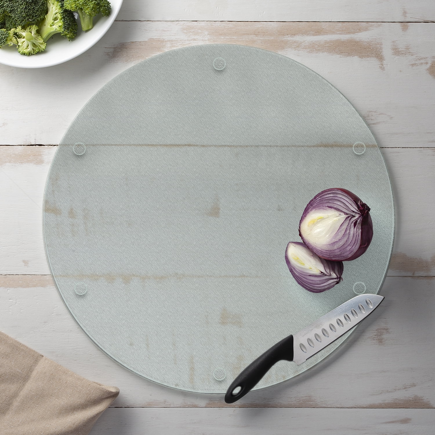 CounterArt Transparent Textured 4mm Heat Tolerant Round Tempered Glass Cutting Board