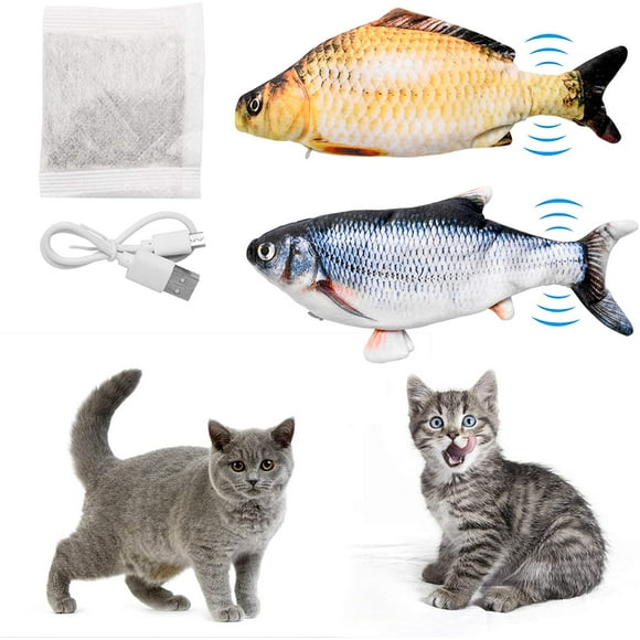 ShenMo 2pcs Simulation Cat Toy Electronic Fish Fish Catnip Toy Swing Catfish Toy USB Rechargeable Stirring Catfish Toy Grass Carp+Practor