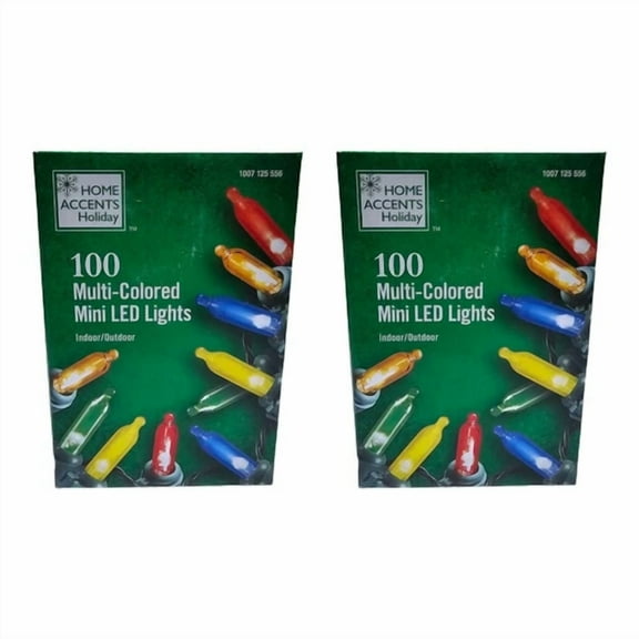 2X Home Accents 100 Multicolored Mini Led Lights Indoor/Outdoor - Green Wire
