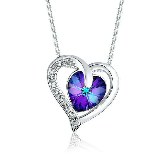 Elli by Julie & Grace Women 18" Crystal Heart Pendant Necklace 925 Silver