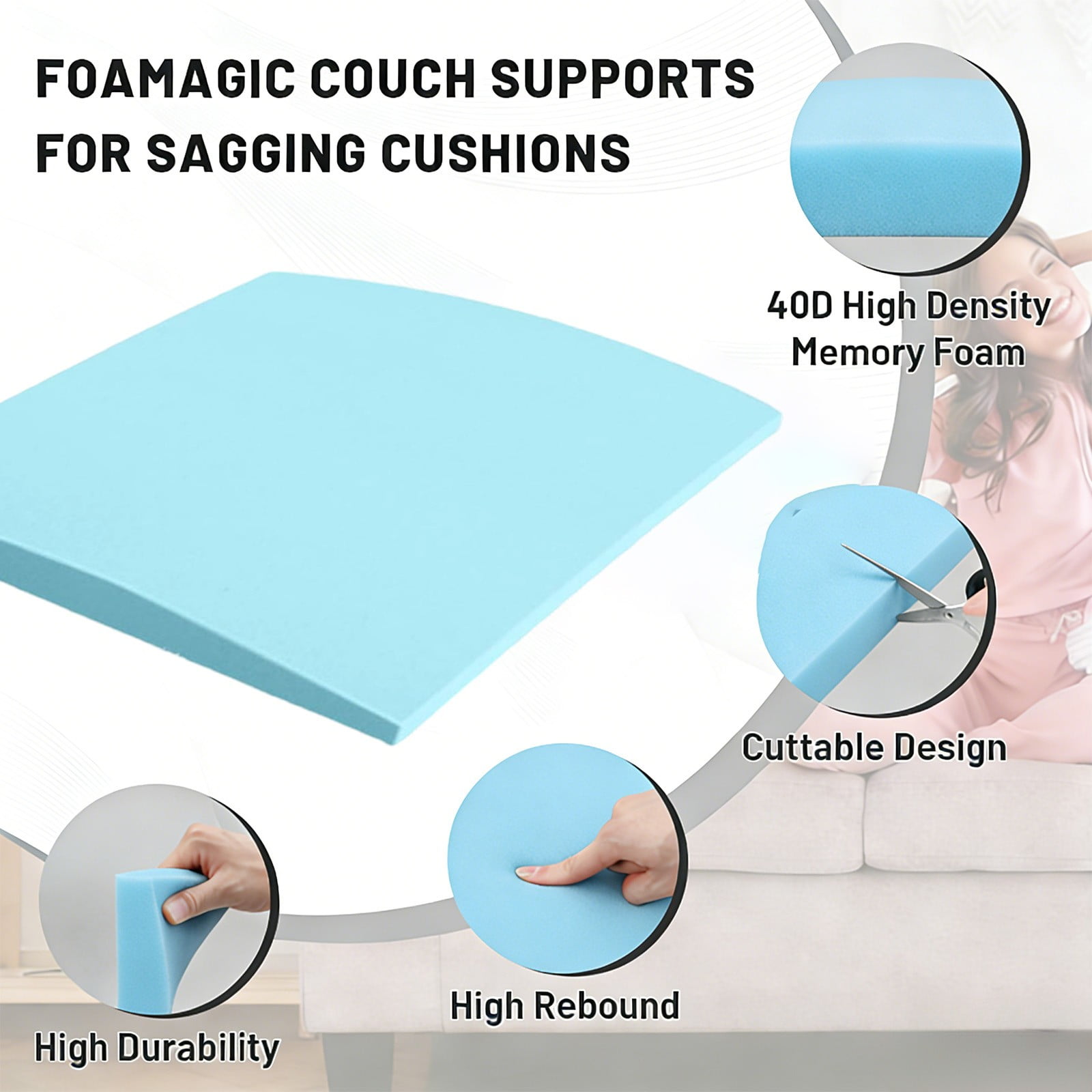 High Density Foam Sofa Cushion, Curved Support Insert for Chairs Sofas Lounges Use, Ergonomic Comfortable Seat Upgrade to Prevent Sagging and Provide Superior Back and Hip Support