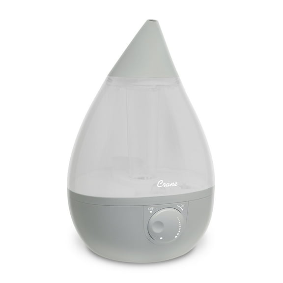 Crane Ultrasonic Teardrop Cool Mist Humidifier, Large 1 Gal Tank, Automatic Shut-Off, Baby Humidifiers for Nursery and Bedroom, Grey