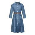 thumbnail image 2 of safuny Midi Denim Dress with Pocket for Women Solid Color Long Sleeve Lapel Neck Dress Button Elegant Leisure Retro Holiday Beach Trendy Clothing Summer Light Blue XL, 2 of 7