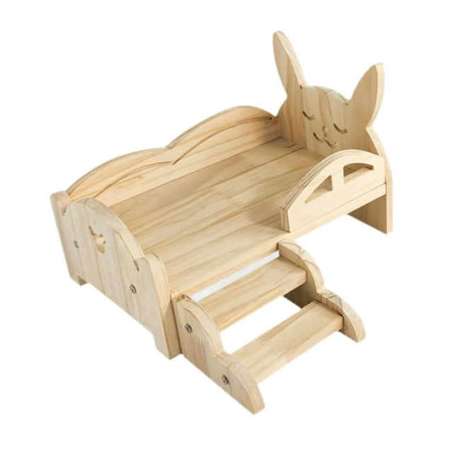 Cama de madera para conejillos de Indias, cama de madera para hámster con escalones, nido de cama para animales pequeños para hámsteres, dragones barb