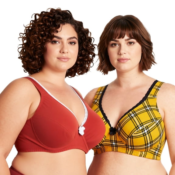 Curve Muse Women’s Unlined Plus Size Comfort Cotton Underwire Bra-Yellow/Black,Rust-34B