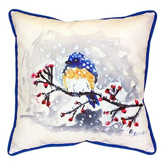 Betsy Drake ZP515 Blue Bird & Snow Indoor & Outdoor Throw Pillow- 22 x 22 in.