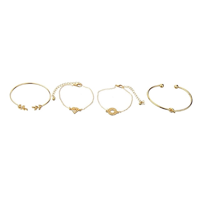Conjunto de pulseras con rosas para mujer, elegantes, de cristal dorado, 4 piezas, joyería, pulseras con flores