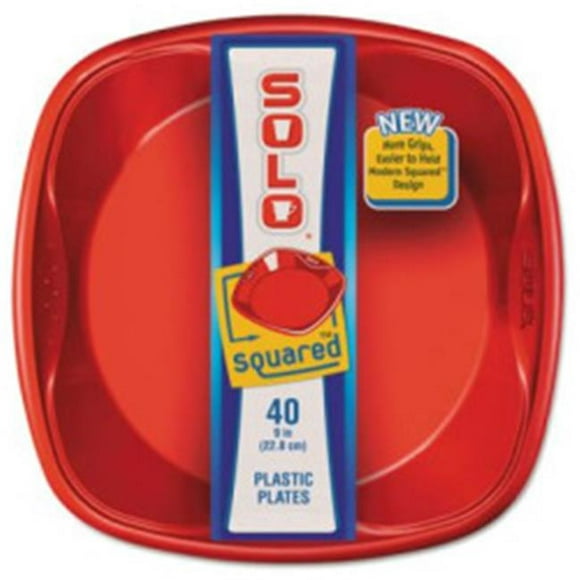 Solo Tasses SCCSQP94020001 Assiette en Plastique Carré & 44; Bleu et Rouge - 9 x 9 Po. - 40 par Pack & 8 Pack par Carton