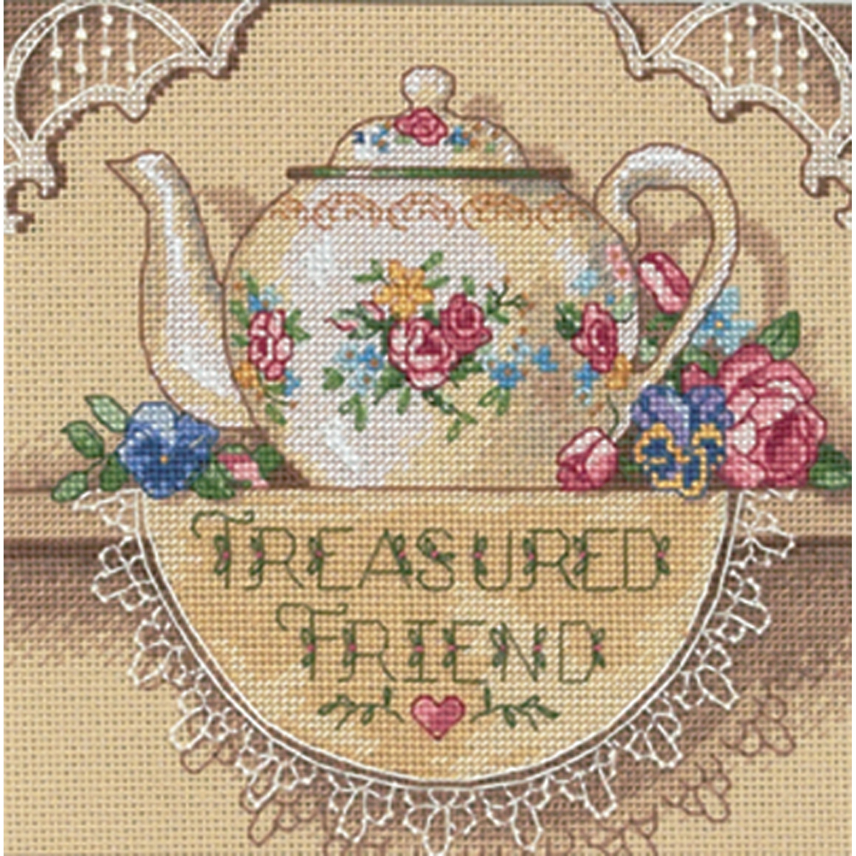 Dimensions Gold Collection Petite "Treasured Friend Teapot" Counted