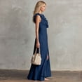 thumbnail image 6 of Ahabrexf Wedding Guest Dresses for Women, V Neck Ruffled Sleeveless Side Ruched High Slit Maxi Dress for Evening Party and Wedding, 6 of 9