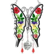 I Love You Aunt Butterfly Suncatcher Silver Zircon&Stain Glass Wind Chime Ornament Pressed Flower Wings Gifts for Aunt Birthday Christmas Mother's Day Charm