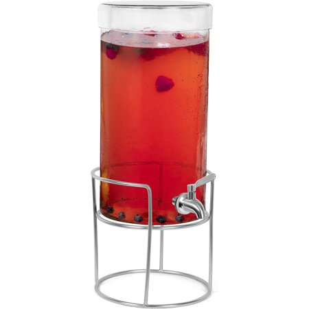 

TYAPCS 1.5 Gallon Beverage Dispenser with Stand and Lid - Hammered Glass - Stainless Steel Spigot - Decorative Round Jar for Drinks - Lemonade Sangria Tea Water Drink Jar Jug - Home Parties