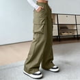 thumbnail image 4 of Hngshg Plus Size Cargo Pants for Women Drawstring Elastic Waist Solid Color Trendy Multi Pants Outdoors Wide Leg Pants with Pockets, 4 of 7