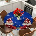 thumbnail image 2 of Blue Gnomes Christmas Round Tablecloth 55-60 Inch Round Fitted Table Cloth with Elastic Edge, Snowflake Xmas Poinsettia Waterproof Table Cover Protector for Outdoor Picnic Party Dining, 2 of 6