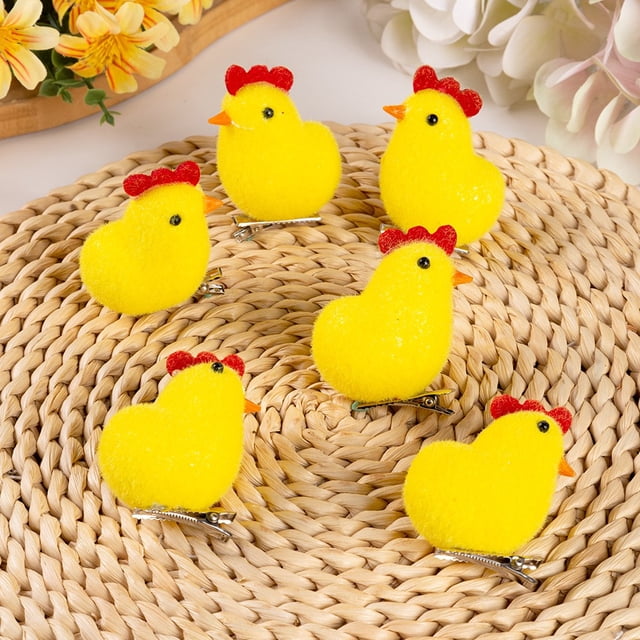 Easter Fleece Chicken With Clips Foam Flocked Chick Easter Decoration Chicks