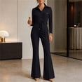 thumbnail image 2 of Edvintorg Women Jumpsuit Lapel Cargo Pocket Button Down Romper Long Sleeve Jumpsuits with Flare Pant Womens Clothing S-XL Black, 2 of 6