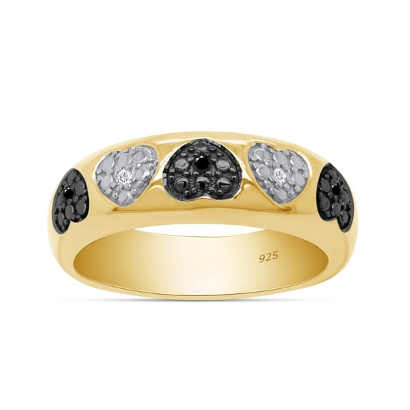 AFFY 0.03 Ct Black & White Natural Diamond Heart Ring in 14k Yellow Gold Over Sterling Silver Ring Size : 4