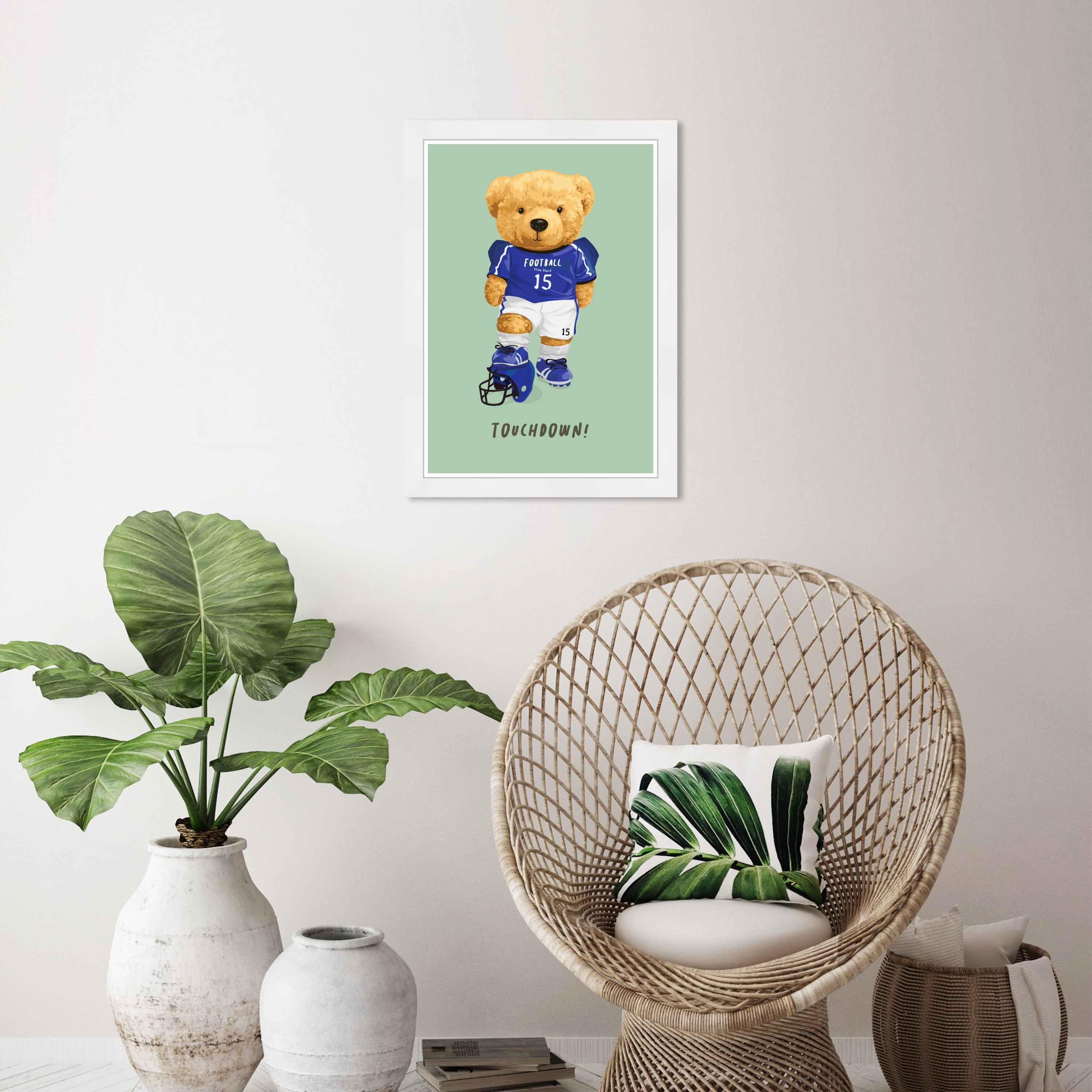 Wynwood Studio Prints Touchdown Bear Sports and Teams Football Wall Art Canvas Print Blue Pastel Green 13x19