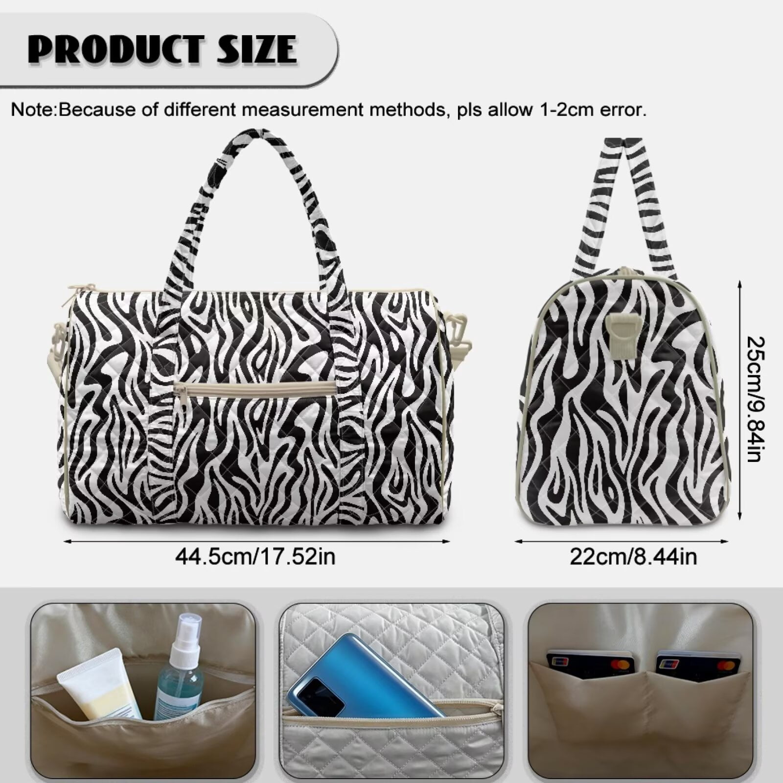 Chririnla Luggage Bag Weekender Bags for Women Travel Trendy Sports Bag with Quilted Fabric for Business Trips, Classic Zebra Stripe Print