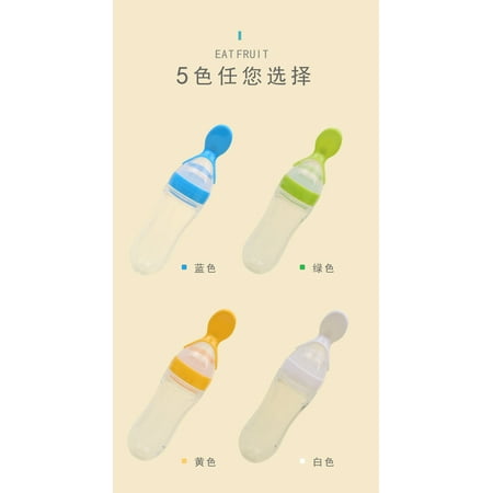 90ml Silicone Squeeze Baby Infants Rice Cereal Bottles with Spoon Newborn Toddler Feeder Feeding