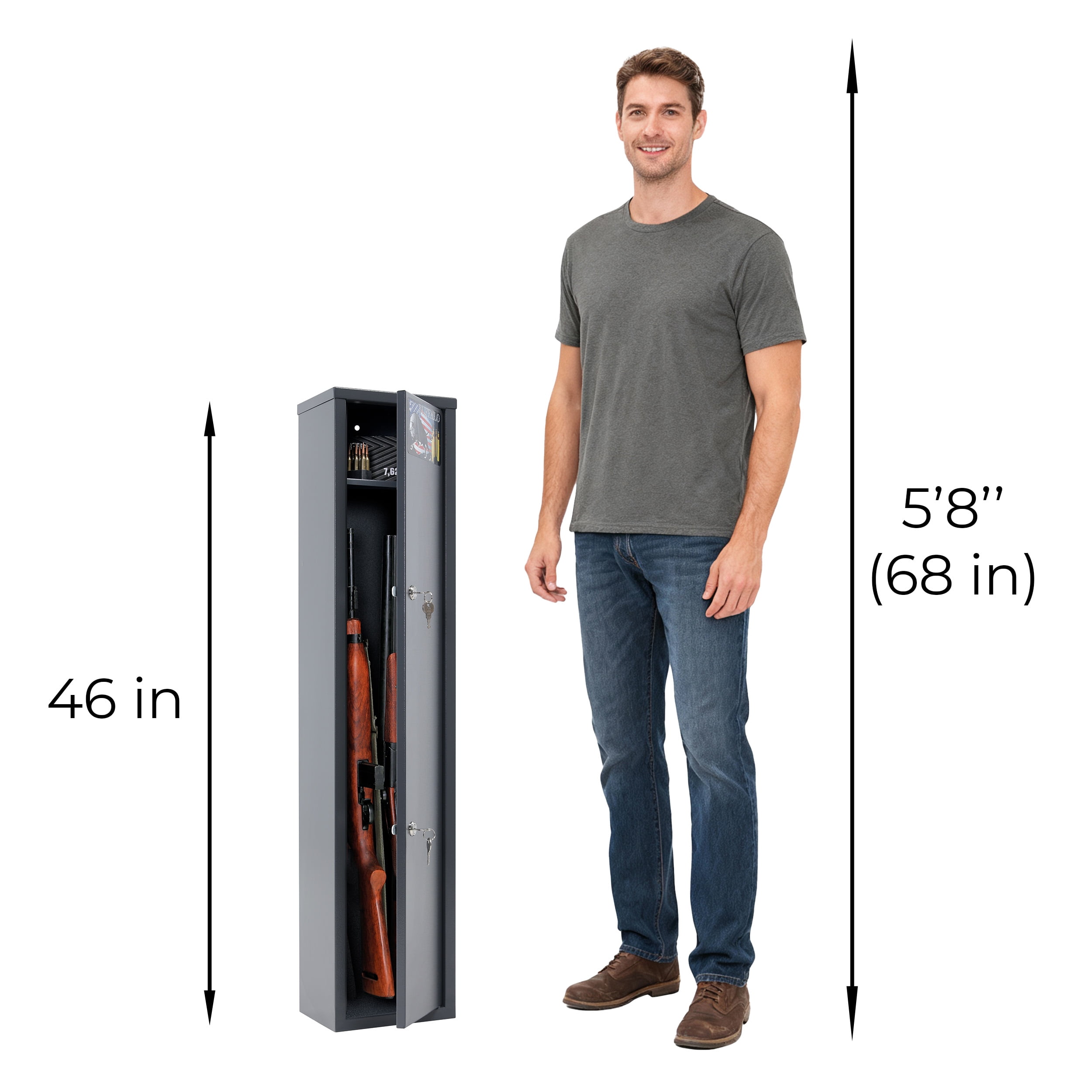Buffalo 1115 Gun Rifle Shotgun Metal Small Security Cabinet Safe Storage with Separate Pistol/Ammo Area