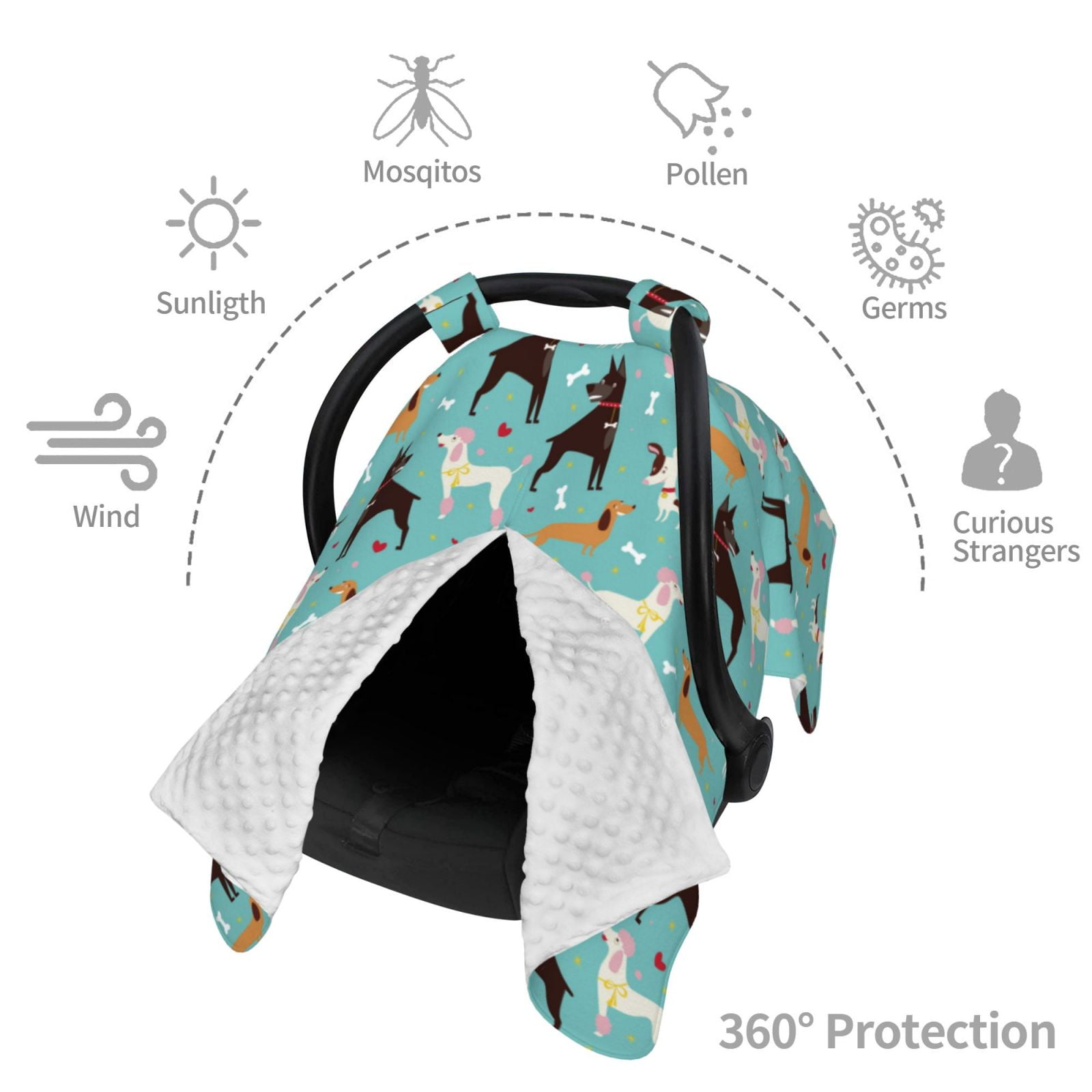 Naloa Cute Dog Baby Car Seat Cover, Breathable Baby Carrier Cover, Multiuse Baby Carrier Cover & Nursing Breastfeeding Cover