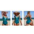 thumbnail image 3 of Tsesme Women’s One Piece Swimsuit Color Block Bathing Suit Deep V-Neck Push up Slimming Swimwear, 3 of 4