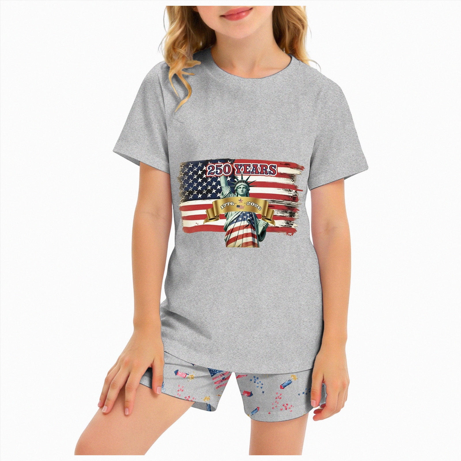 Paguaki Baby Girl Outfits Girls 4th Of July Patriotic Print Short Sleeve Top And Shorts Set Comfortable Breathable Cute Summer Sleepwear