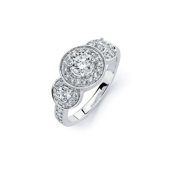 Sterling Silver 925 Rhodium Plated 3 Set Round Clear CZ Bridal Ring White Jewelry Female Size 5
