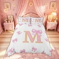 thumbnail image 3 of Meiyoeat Cute Sequin Print Princess Bow Duvet Cover Set for Women Girls, Initial M Letter Bedding Full, Pink, Pink Reversible, 1 Duvet Cover and 2 Pillowcases (No Comforter), 3 of 6