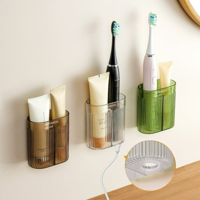 Sentmoon Storage Rack Shelfs Toothbrush Rack Wall Mounted Tooth Brushing Rack for Bathroom Self Adhesive Toothbrush Organizer for Small Spaces