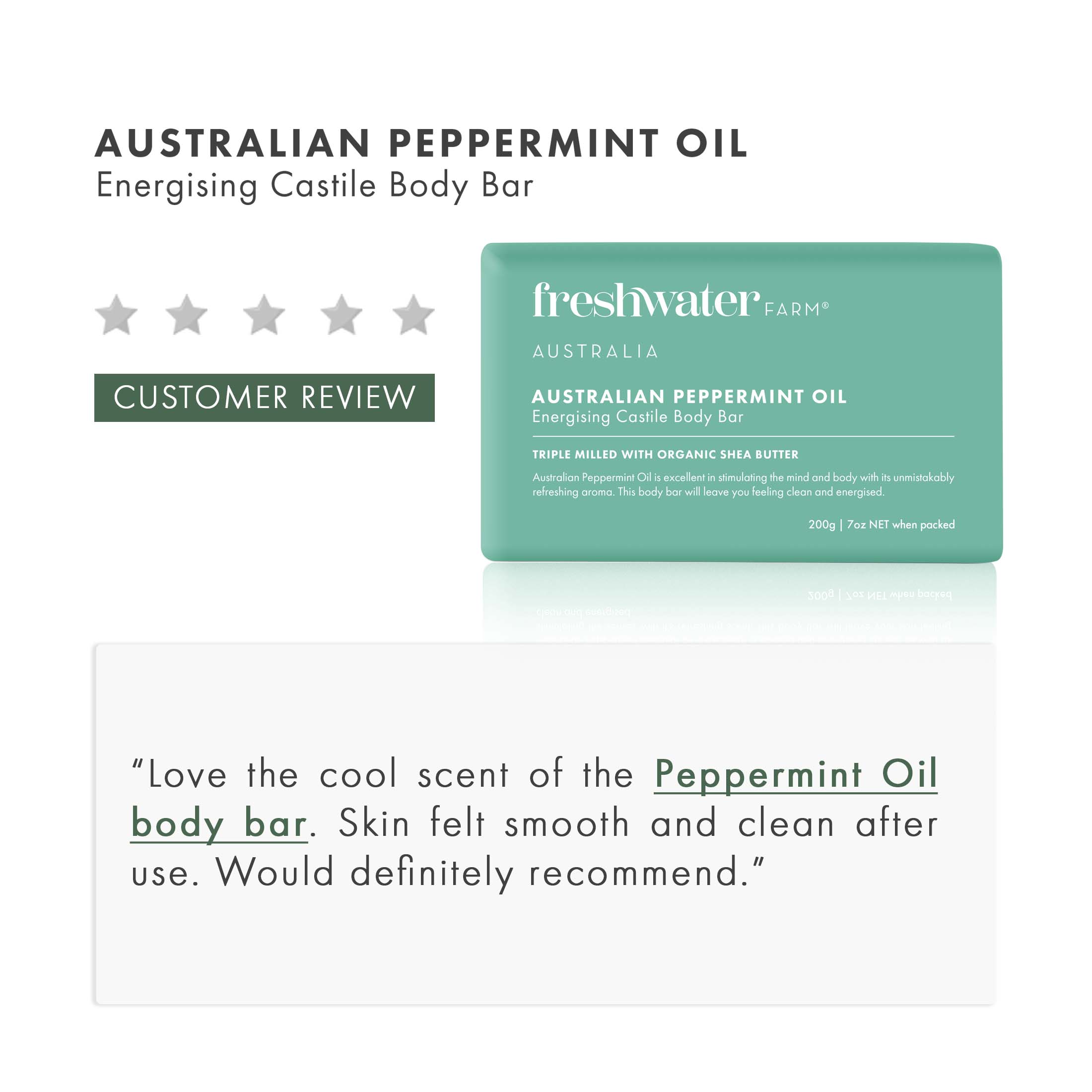 (3 pack) Freshwater Farm Australian Peppermint Energizing Castile Body Bar, Naturally Derived Bar Soap 7oz