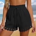 thumbnail image 2 of Sevevn Women's Summer Lace Trim Drawstring Shorts High Waist Ruffle Hem Casual Loose Shorts with Pockets Black L, 2 of 7