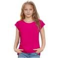 thumbnail image 1 of T-shirts à Manches Courtes Cap pour Filles, Col Rond, Décontractés, Amples, Hauts d'Été, Rose Vif, 8-9 Ans, 1 of 8