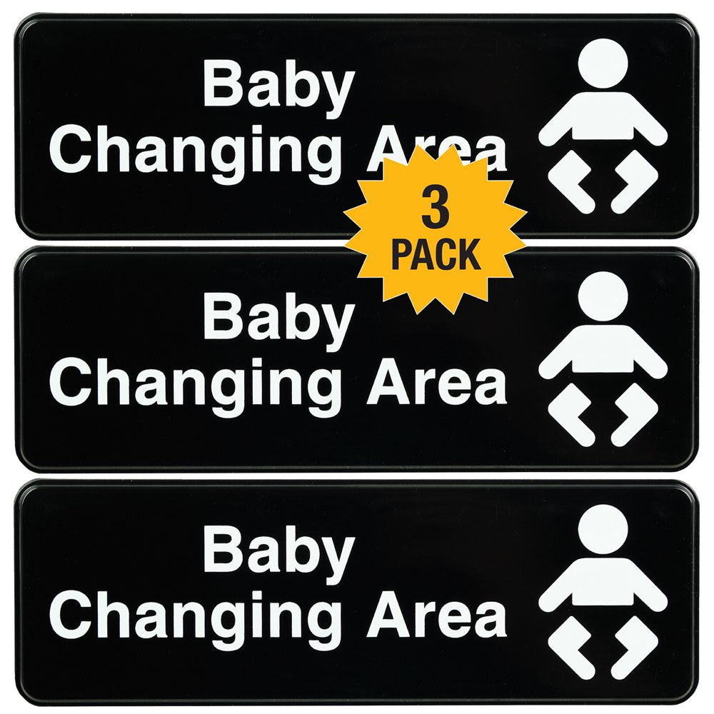 Baby Changing Station Sign Easy to Mount with Symbols 9x3, Pack of 3