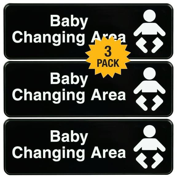 Excello Global Products Baby Changing Station Sign: Easy to Mount Informative Plastic Sign with Symbols 9x3, Pack of 3 (Black) - EGP-HD-0256