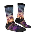 thumbnail image 3 of Uemuo Starry Night Purple Irises Pattern Women's Crew Socks, Soft Durable Breathable Moisture-Wicking with Odor Control Cotton socks, 3 of 9