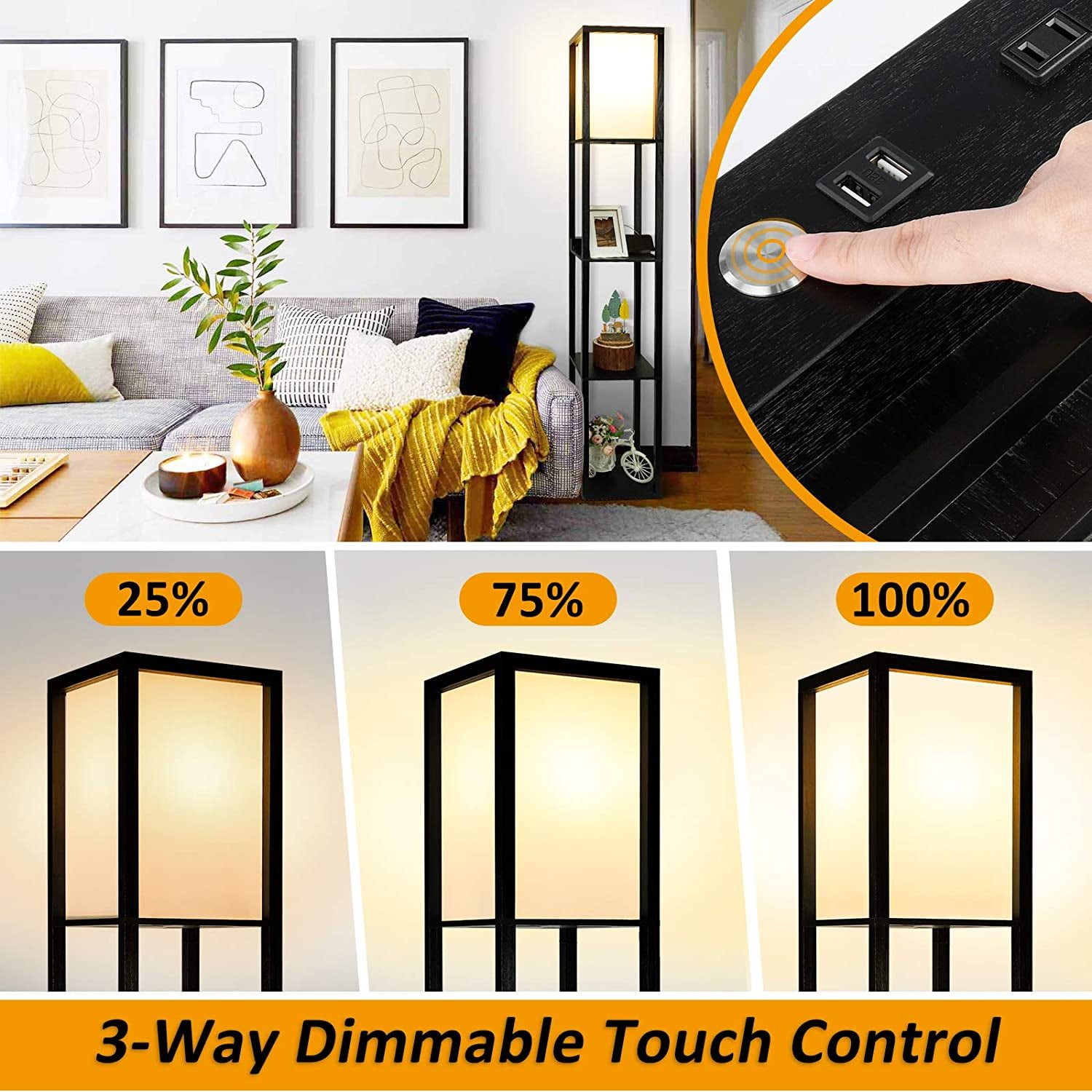 Buy Touch Control Shelf Floor Lamp, Modern Dimmable LED Floor Lamps