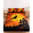 thumbnail image 2 of Twin Sze Fitted Sheet Set - Orange Witch Halloween 2 Piece Bedding Sets 16" Deep Pocket Fitted Sheet with 1 Pillowcase, Black Tree Bats Castle Brushed Microfiber Hotel Luxury Bed Sheets, 2 of 9
