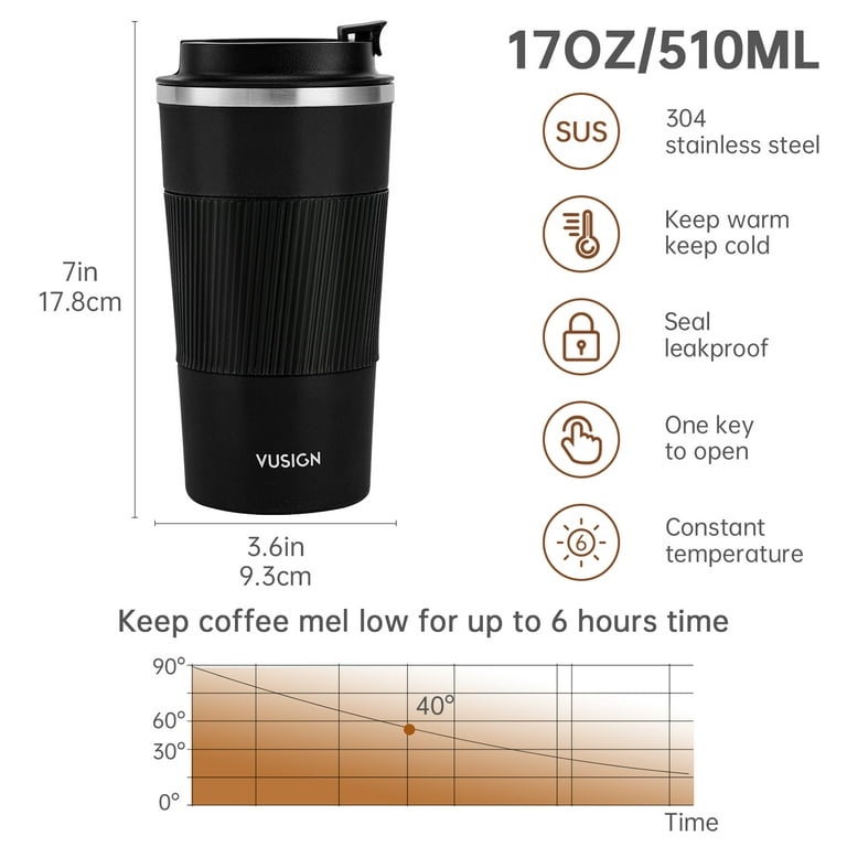 Vacuum Insulated Travel Mug. Stainless Steel, Black 375ml