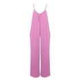 thumbnail image 6 of Adjustable Strap Jumpsuits Women V Neck Casual Summer Sleeveless Loose Jumpsuit Long Pants Rompers with Pockets Pink S, 6 of 7