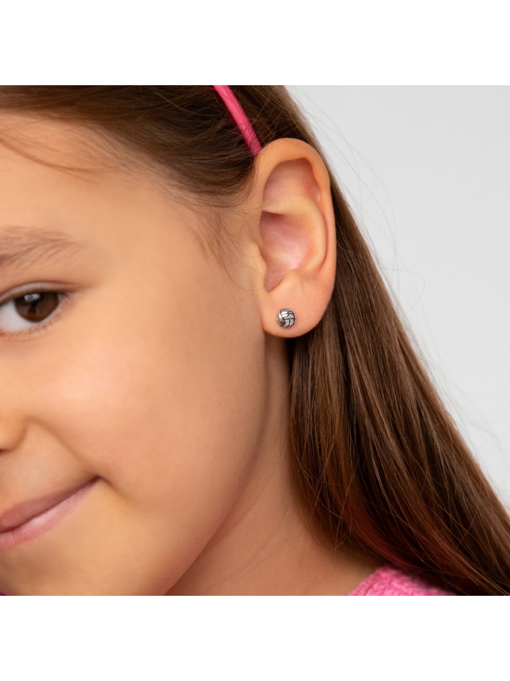 Polished Volleyball Kids / Children's / Girls Earrings - Sterling Silver