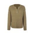thumbnail image 3 of Suéter Jersey informal para mujer, cuello redondo, botones, ajuste holgado, traje diario elegante de gran tamaño Ygjytge Caqui T M para Mujer, 3 of 8