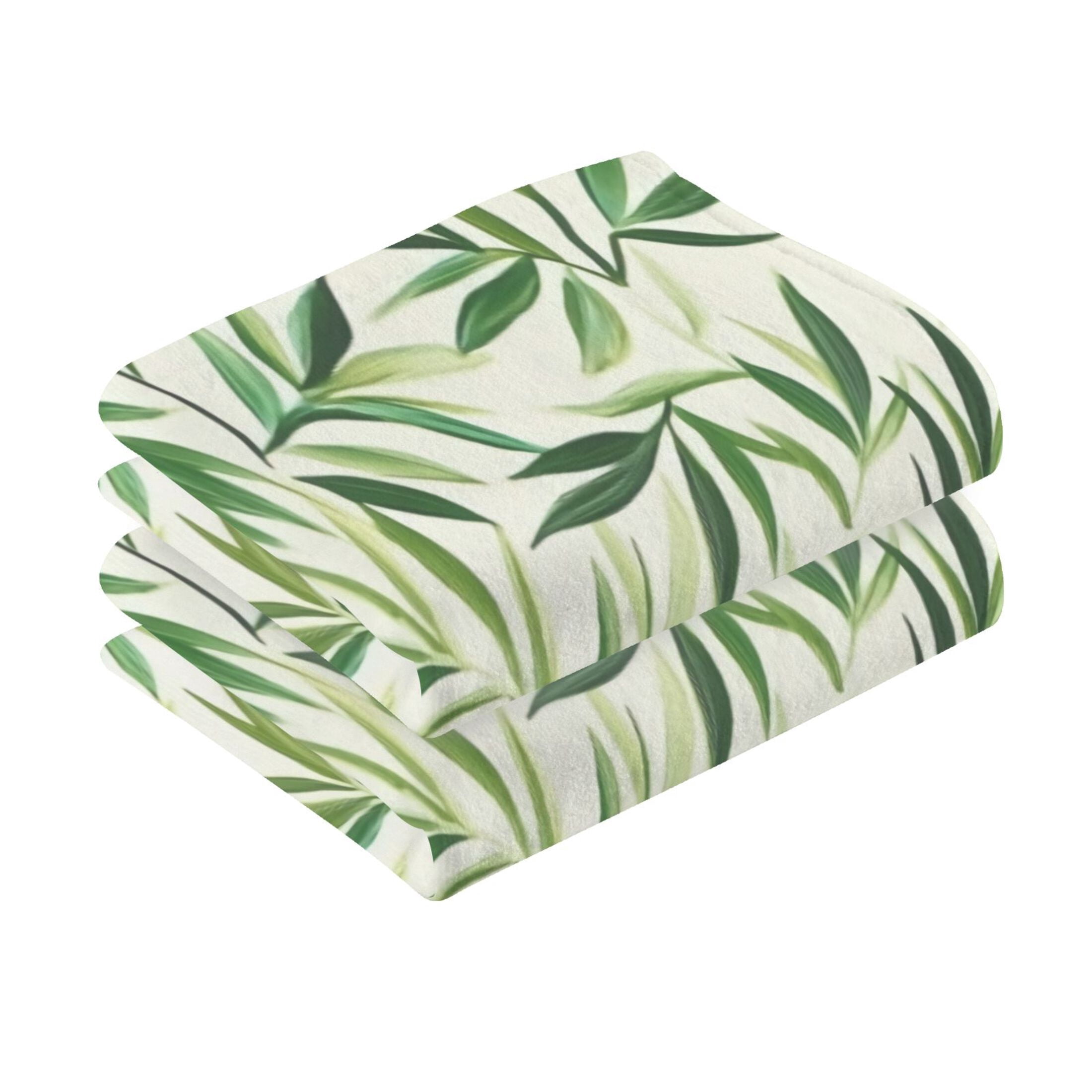 Cotton Towel Two-Piece 16x28 Inch One Sizex2 Face Towel Set Towel Set Cotton Hand Bath Towel Bathroom Beach Beautiful Green Bamboo Leaves
