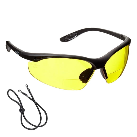 voltX 'Constructor' BIFOCAL Reading Safety Glasses (Yellow +2.5 Dioptre) ANSI Z87.1+ & CE EN166F, Certified/Cycling Sports Glasses Includes Safety Cord + UV400 Anti Fog Coated Lens