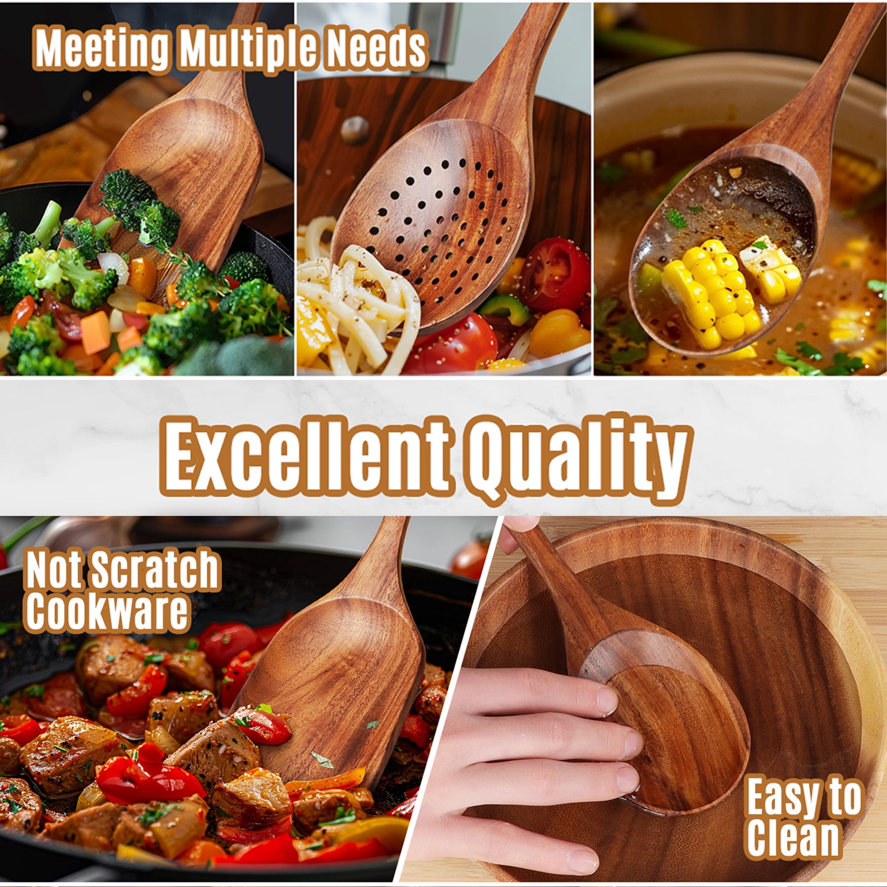 12 Pcs Teak Wooden Spoons for Cooking– Non-Toxic, Non-Stick Kitchen Utensils Set Wood Spatulas with Hooks, Spoon Rest & Holder – Lightweight, Heat Resistant, Eco-Friendly.
