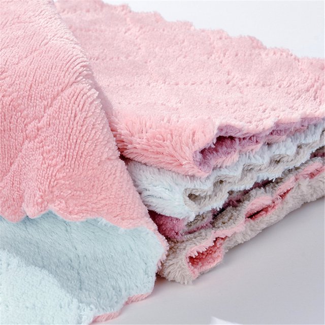 20Pcs 2-sided Kitchen Cloth Fast Kitchen Cloth; Fast Dry Dry Dish Towels Super Absorbent Coral Velvet Dishcloth Random Color, 30x30cm