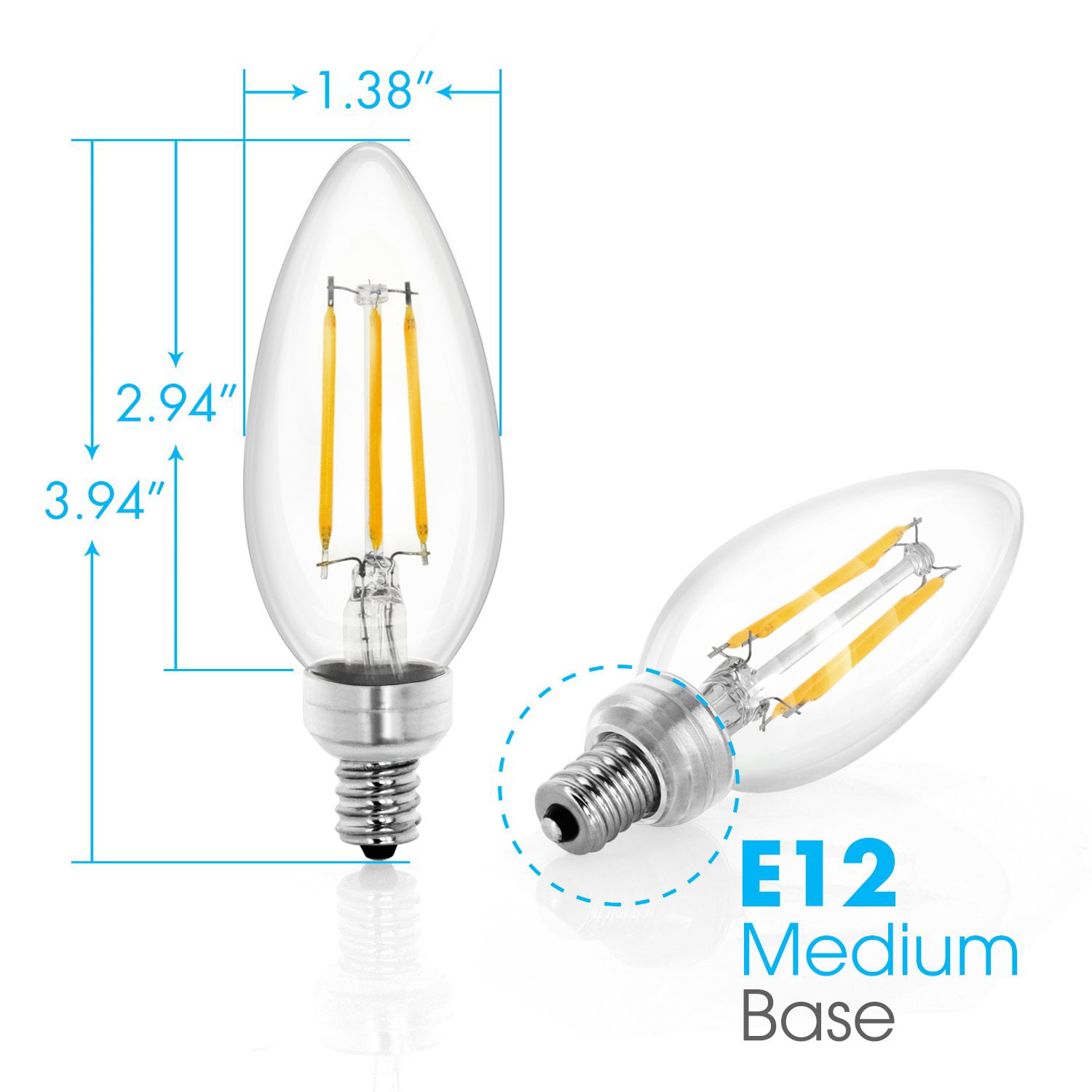 Sailstar E12 LED Candelabra Bulbs Dimmable,40 Watt Equivalent 3000K Warm White Chandelier Light Bulbs,4W Filament Candle LED Bulbs,Flame Tip,500 Lumen,Pack of 6 